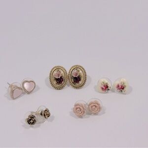 Vintage Victorian Style Floral Heart Earrings Bundle Lot